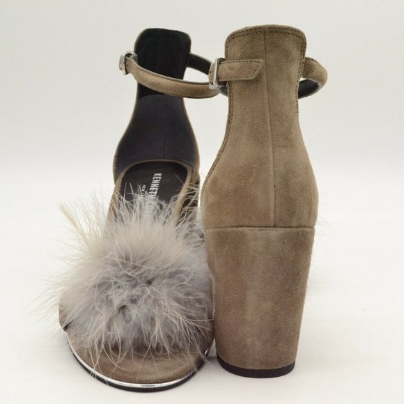 Kenneth Cole Lex Feather Pom Suede Sandals Heels - Picture 5 of 7